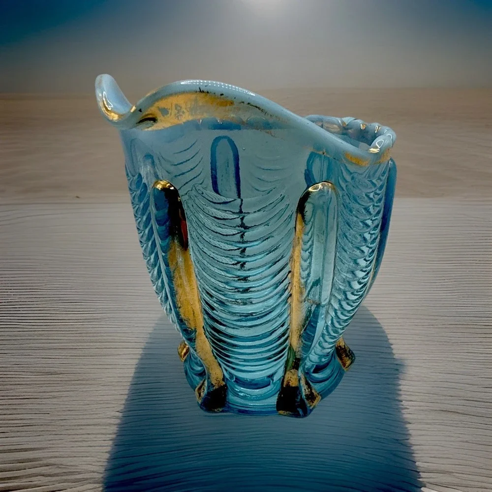 Northwood Blue Opal Drapery Creamer w/ Gold Trim